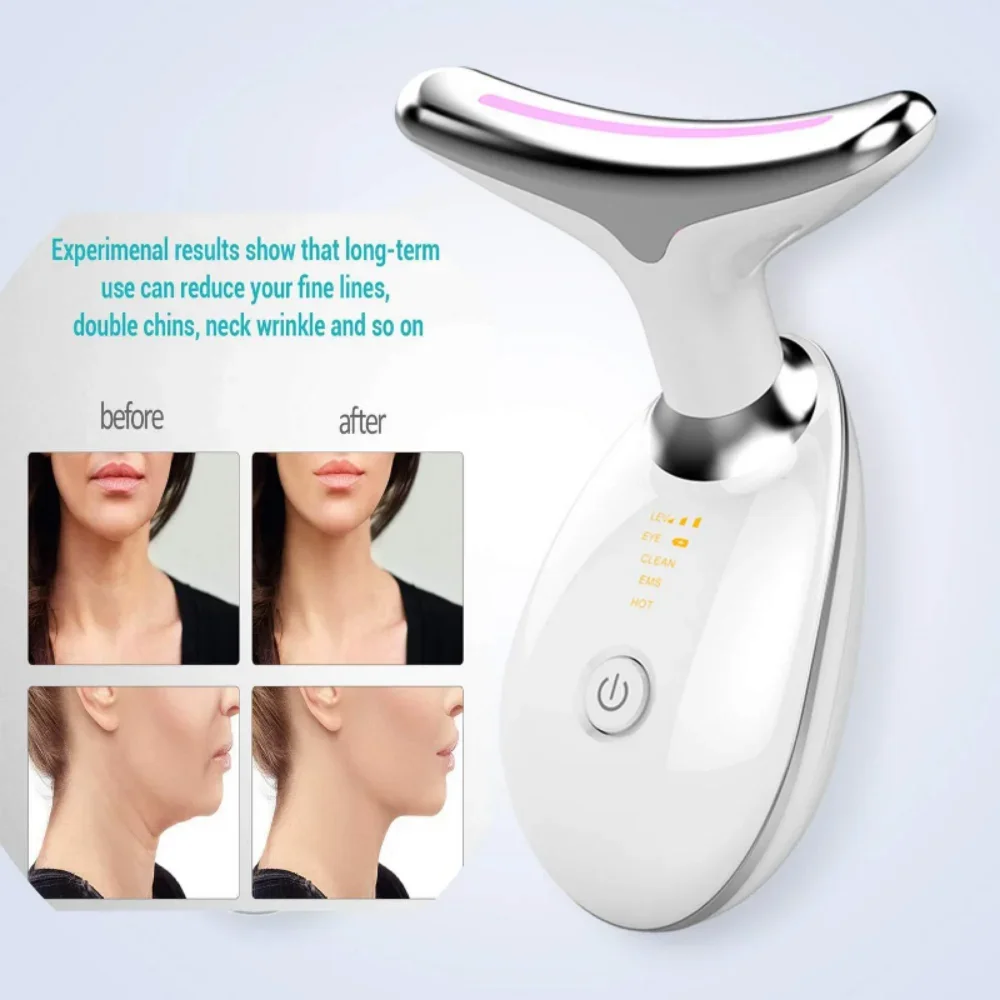 EMS เครื่องนวดหน้าลด Double Chin ต่อต้านริ้วรอยผิว LED Photon Therapy ผิวคอ Face Beauty อุปกรณ์ Facial Lifting Machine