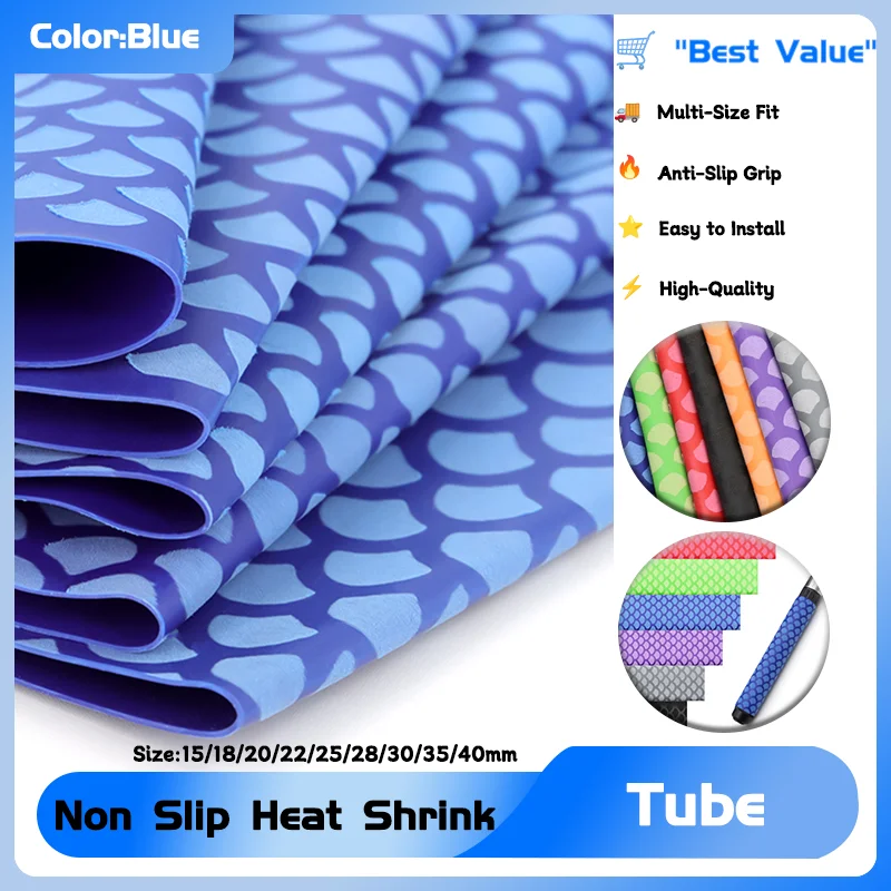 

Non-Slip Heat Shrink Tube 15/18/20/22/25/28/30/35/40mm Bicycle Handle Anti Skid Fishing Rod Wrap Waterproof Protector Blue 1M