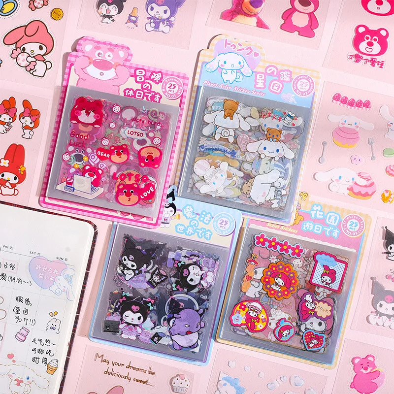 Kawaii Sanrio Kuromi Sticker Cinnamoroll Waterproof PVC DIY Goo Card Set Cute My Melody Kid Creative Stationery Handbook Sticker