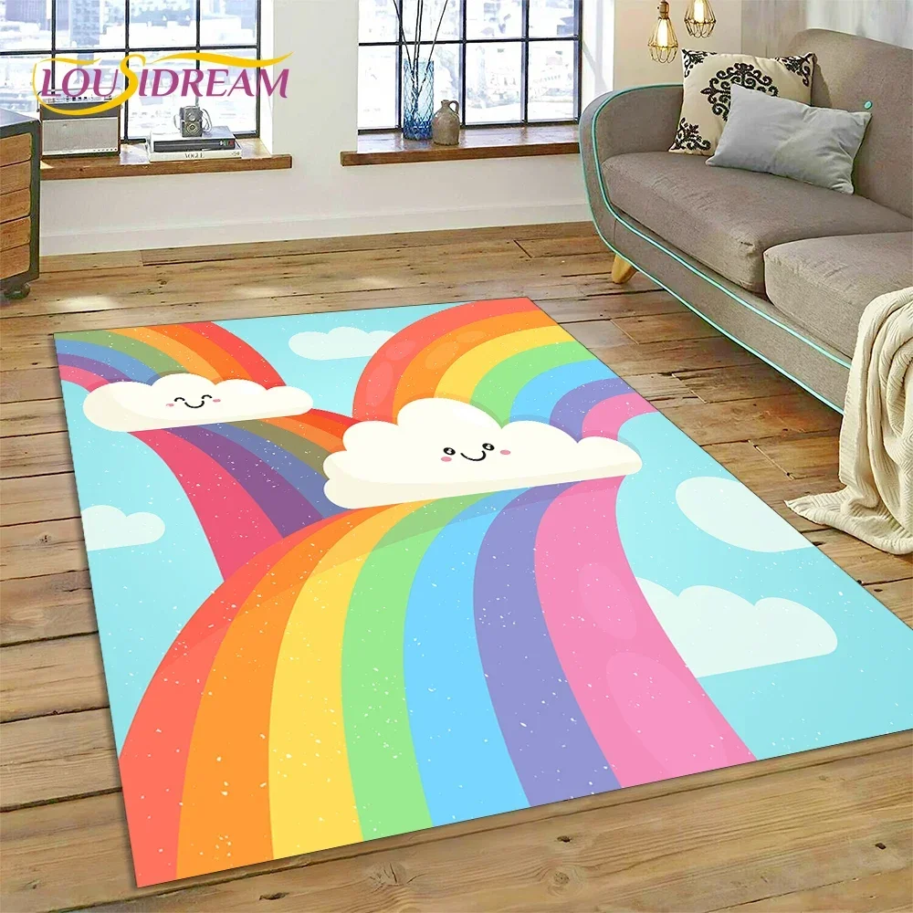 Rainbow Colour Illusion Cartoon Carpet Rug for Bedroom Living Room Home Sofa Decoration,Children Game Large Decor Floor Mat Gift