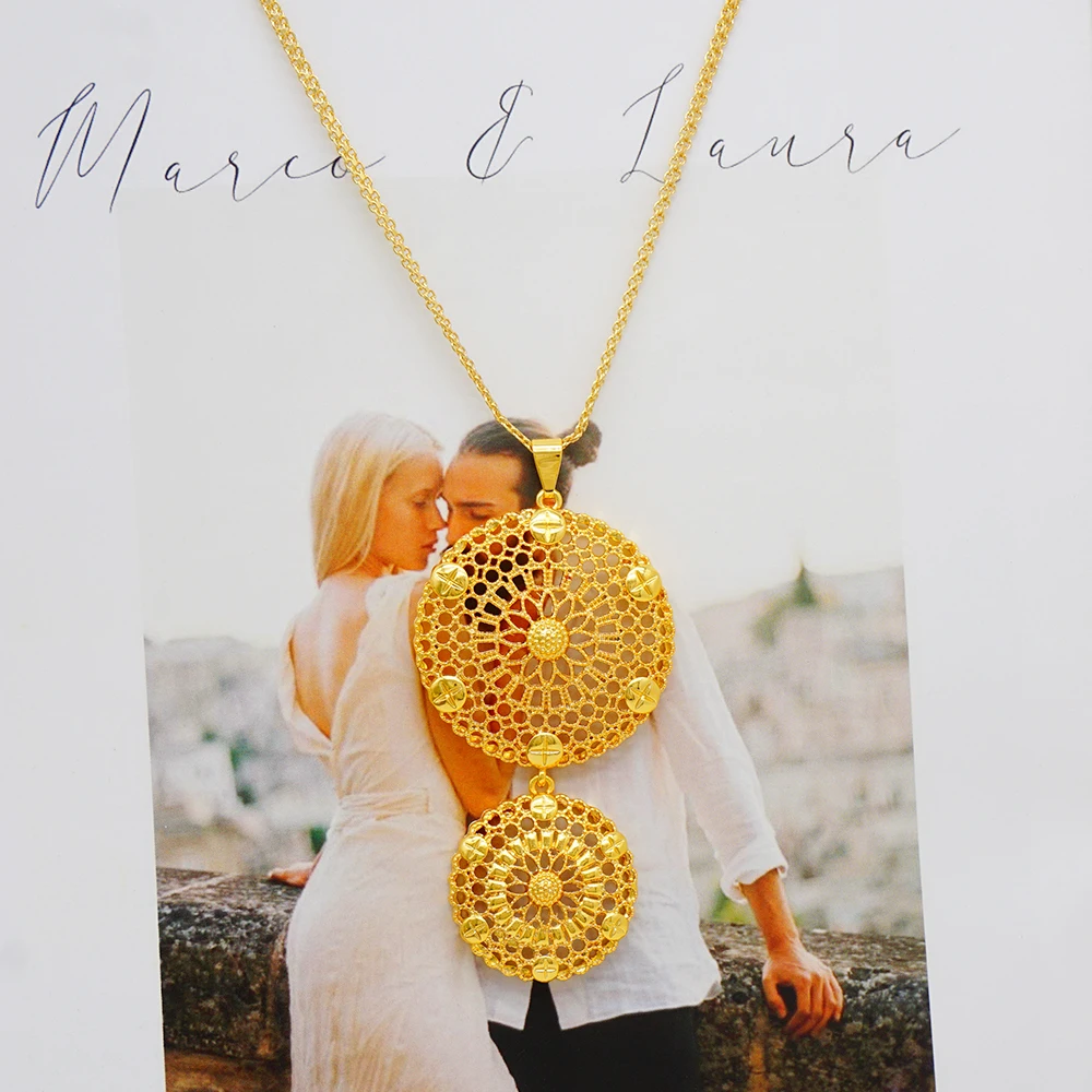Trendy Gold Color Jewelry Sets Big Round Pendant Copper Earrings Sexy Jewelry For Women Young Lady Wedding Party Gifts