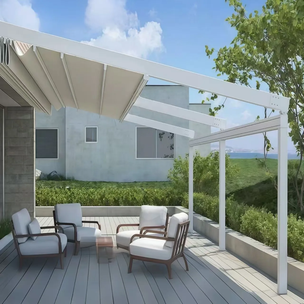 

Customization Outdoor Retractable Awnings Sunshade Wireless Remote Control Motorized Sun Protection Electric Folding Roof