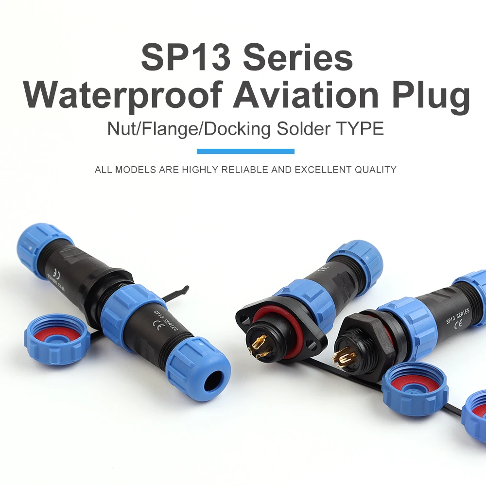 SP13 Nut/Flange/Docking IP68 Waterproof Connector 2/3/4/5/6/7/9 Pin Cable Wire Connectors Aviation Plug Socket Set Welding type