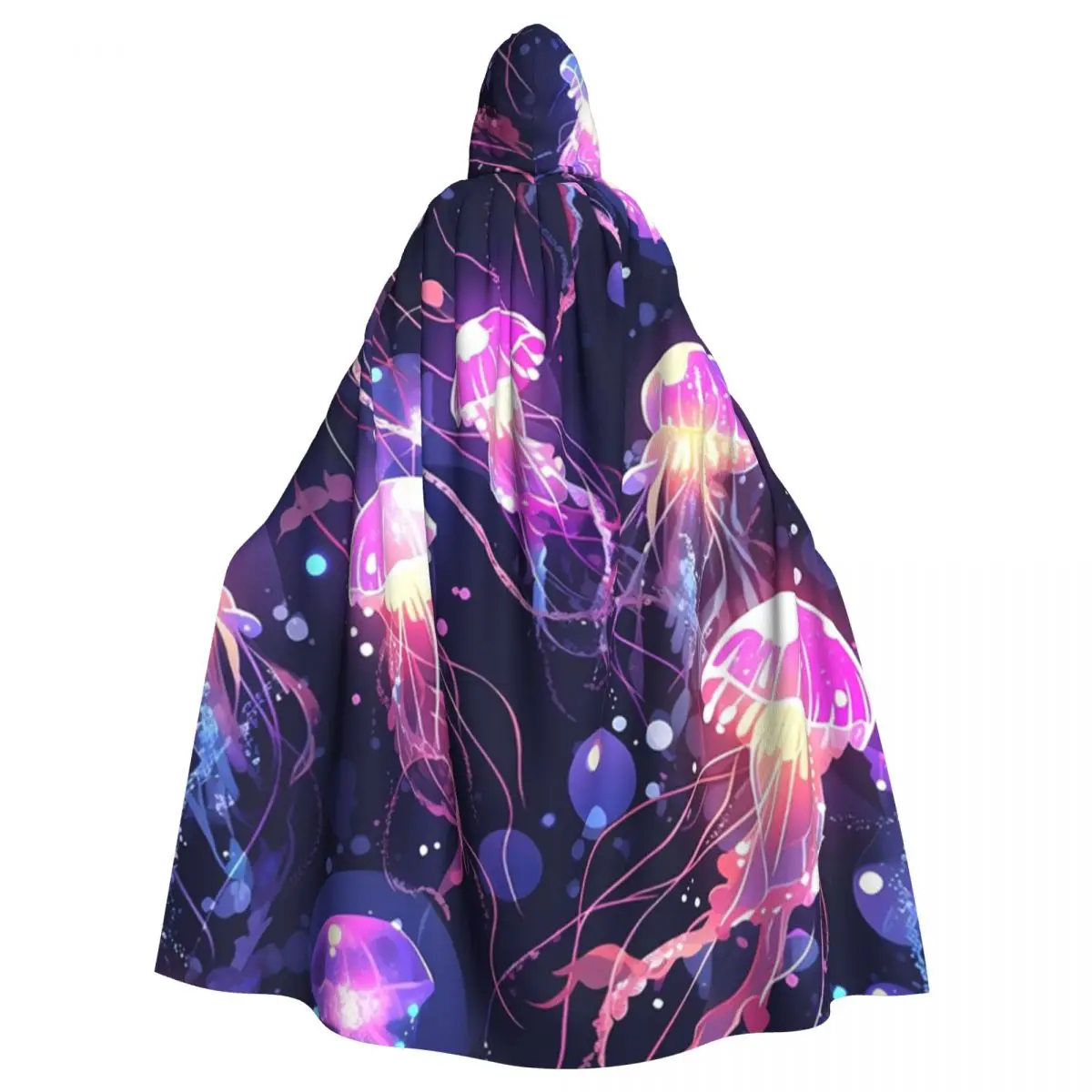 Sihirli Parlayan Denizanası Uzun Kapşonlu Pelerin Cadı Ortaçağ Kostüm Cosplay Pelerin Cadılar Bayramı Vampir Yetişkin Unisex