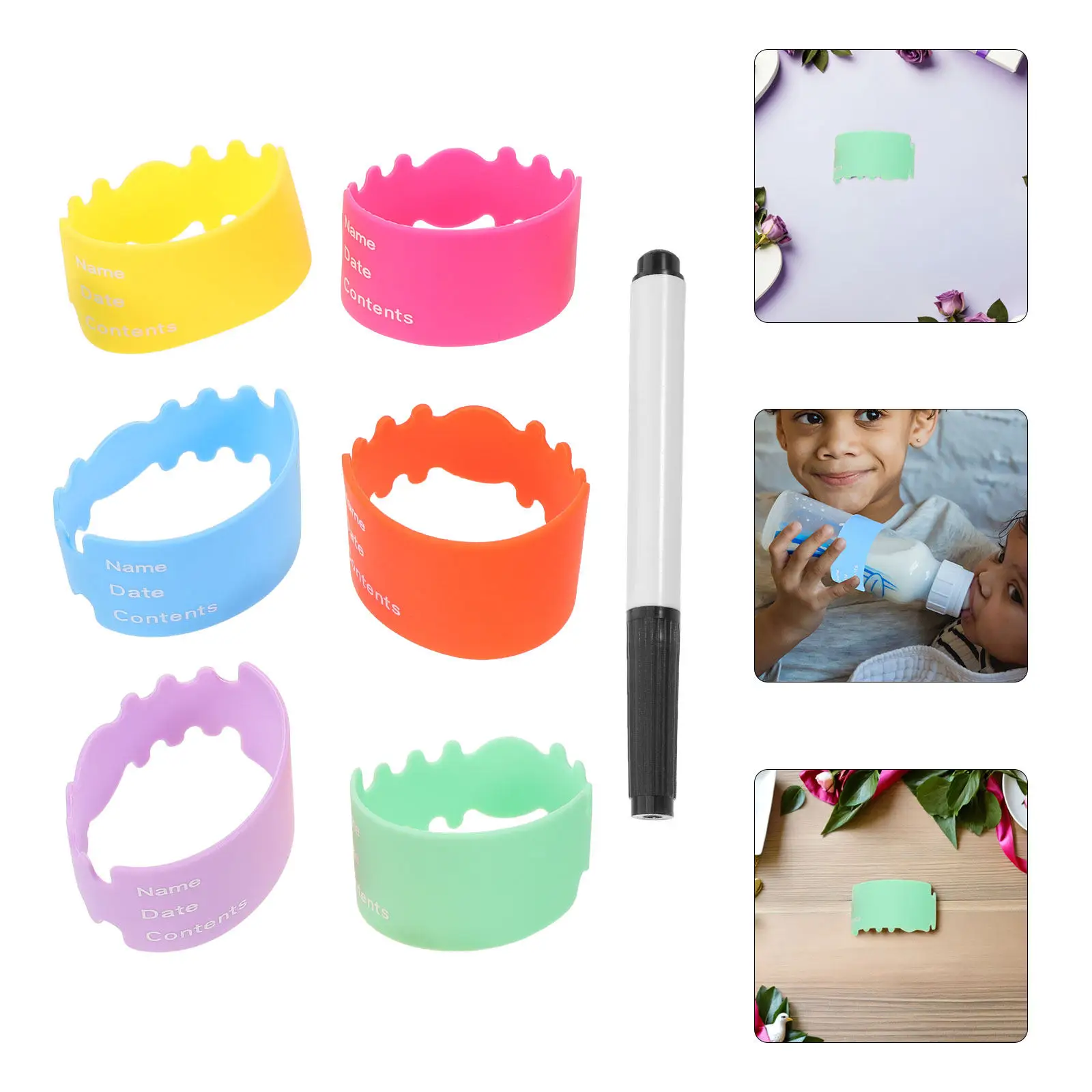 1Set Writable Silicone Baby Bottle Labels Multicolor Sleeves Reusable Nursery Supplies Feeding Bottle Protector
