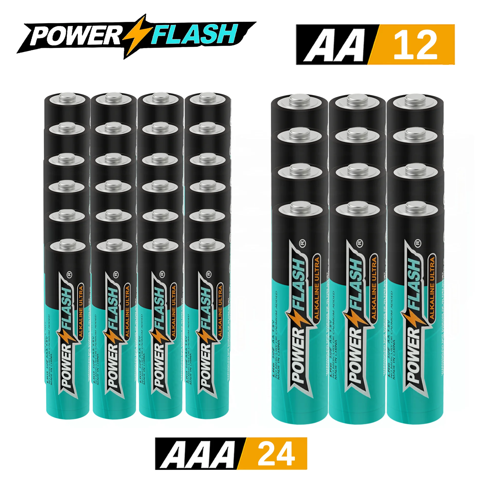 

Powerflash Aaa24 Aa12Pack Аккумуляторы Power, герметичный дизайн, гарантия свежести 17 лет, щелочные батареи премиум-класса