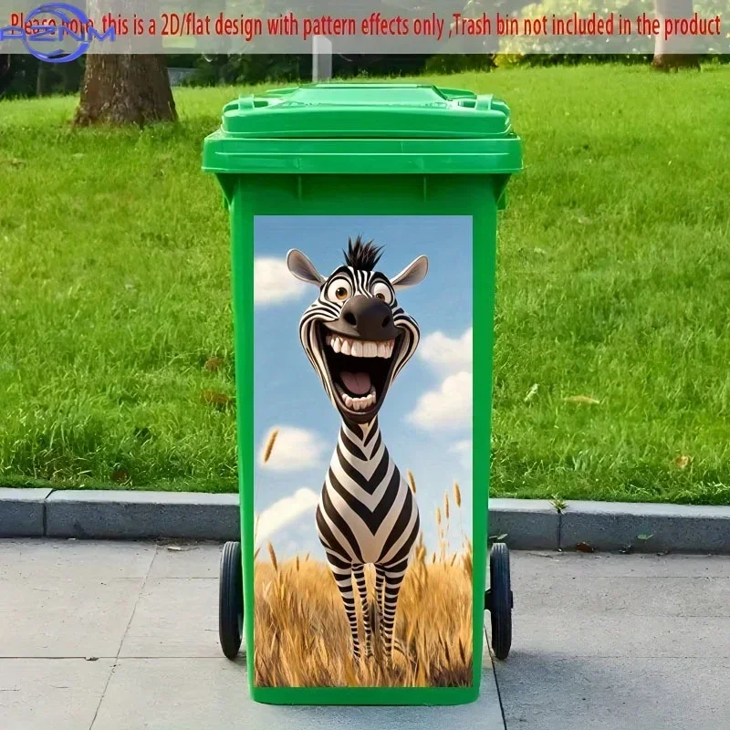 2D 1PC1pc of Trash Can Sticker, × Cm, Featuring a Cheerful Zebra Animal Theme Design, Self-Adhesive Wallpaper for Decoration,