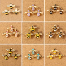 10pcs Cute Enamel Crystal Bees Charms Pendants for Jewelry Making DIY Necklace Earrings Bracelet Accessories Supplies