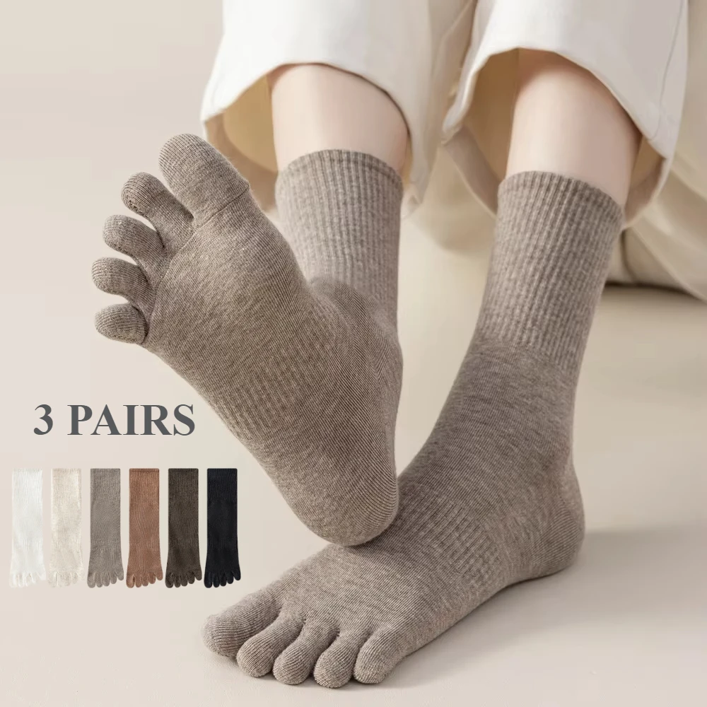 3 Pairs Toe Socks Women High Quality Cotton Five Finger Socks  Autumn Winter High Tube Anti-slip Crew Socks Ladies Sports