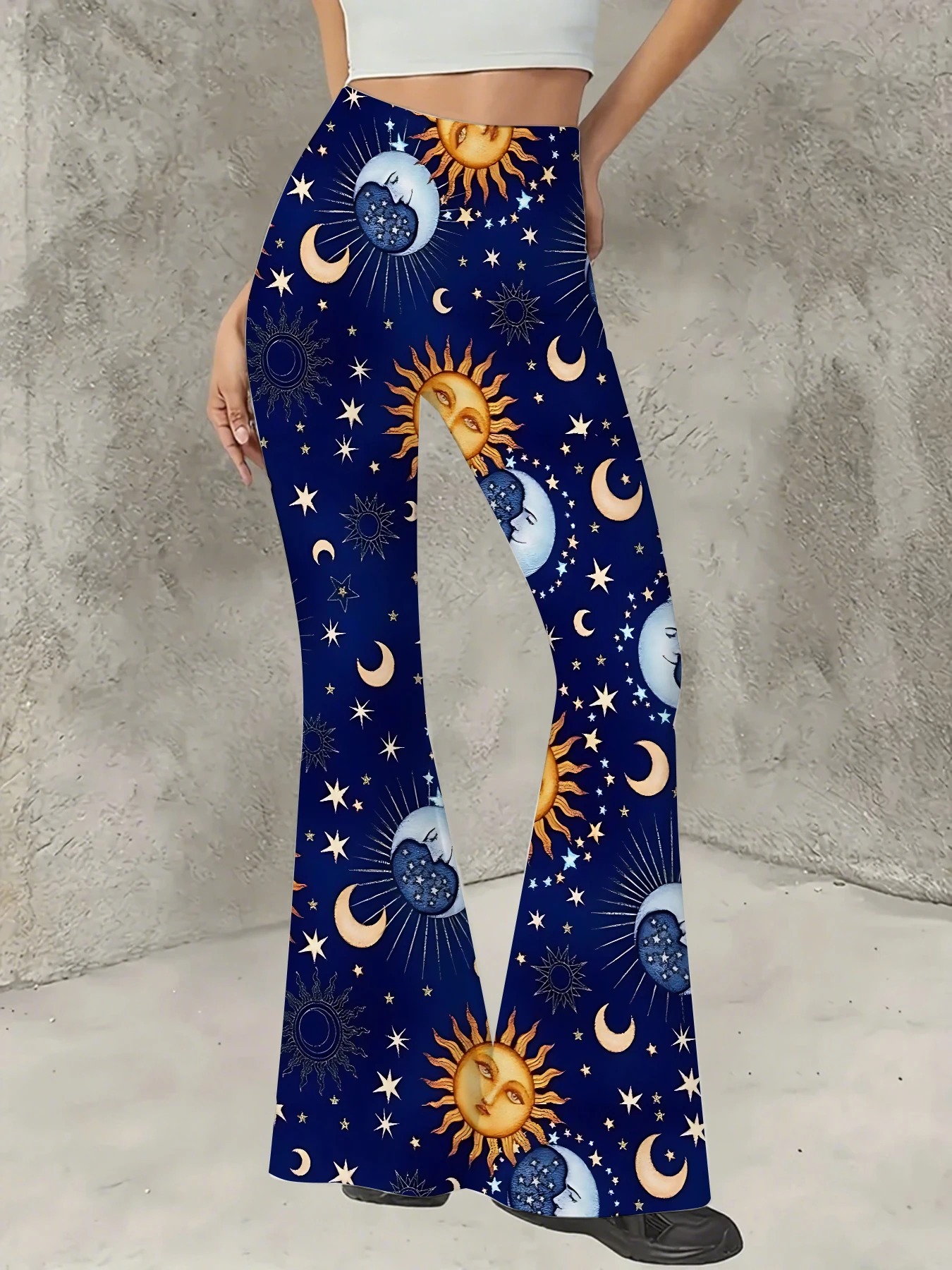 

Plus Size All-Over Print Flare Pants Women Stretchy High Waist Bell Bottom