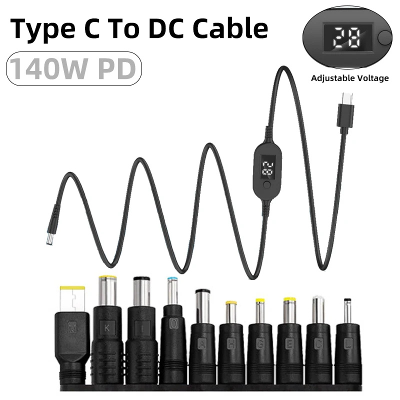 USB C PD Charging Cable Cord Adjustable Voltage Type C to DC Universal Power Adapter Converter for Lenovo Asus HP Dell Laptop