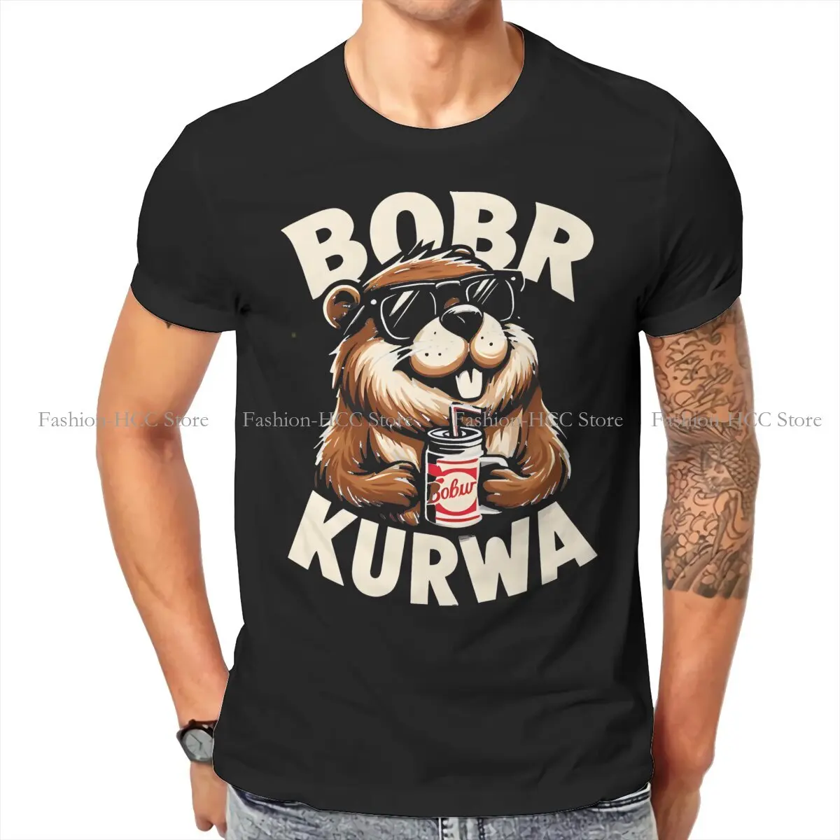 Bober Beaver Drink T Shirt Vintage Goth Teenager Summer Loose Cotton Men's Clothes Harajuku Crewneck TShirt