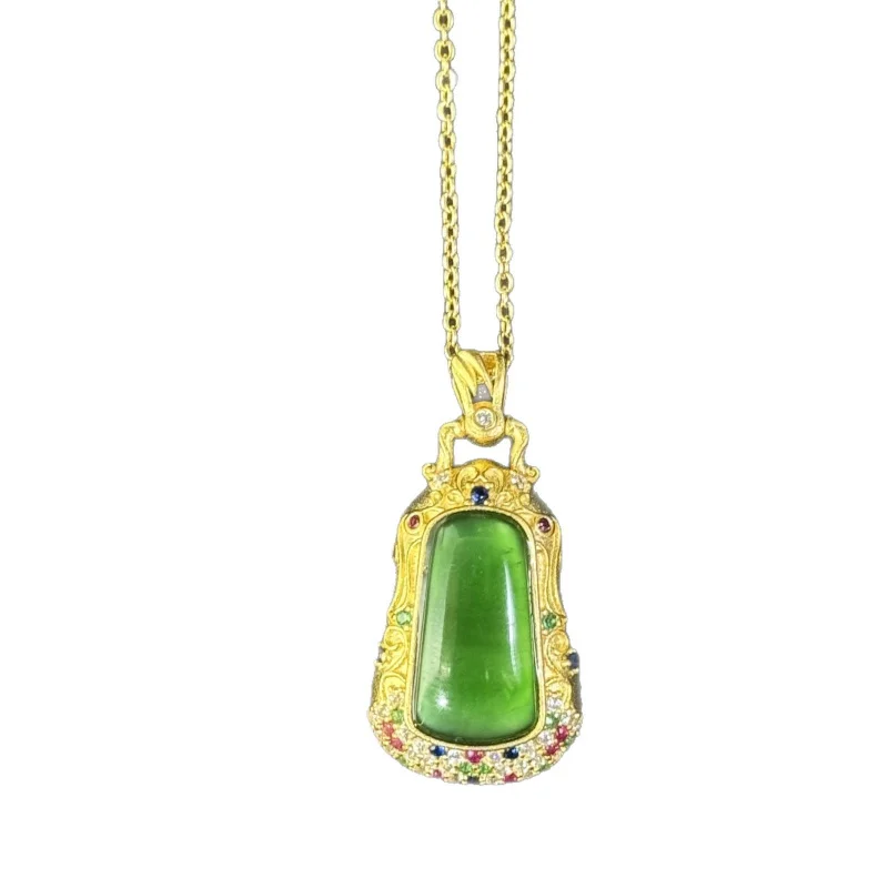 Inlaid with ice-green jadeite, women's new jade pendant, original design, popular item from the live stream