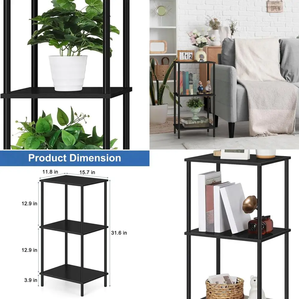

Black 3-Tier Tall Telephone Table with Storage, 31.6 High, Metal Frame for Living Room, Bedroom, Kitchen, and Entryway