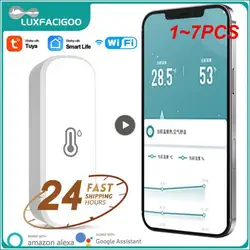 Tuya Smart WiFi Sensor de Temperatura e Umidade, Higrômetro Interior, Termômetro, Controle de Vida Inteligente, Suporte Alexa, Google, 1-7Pcs