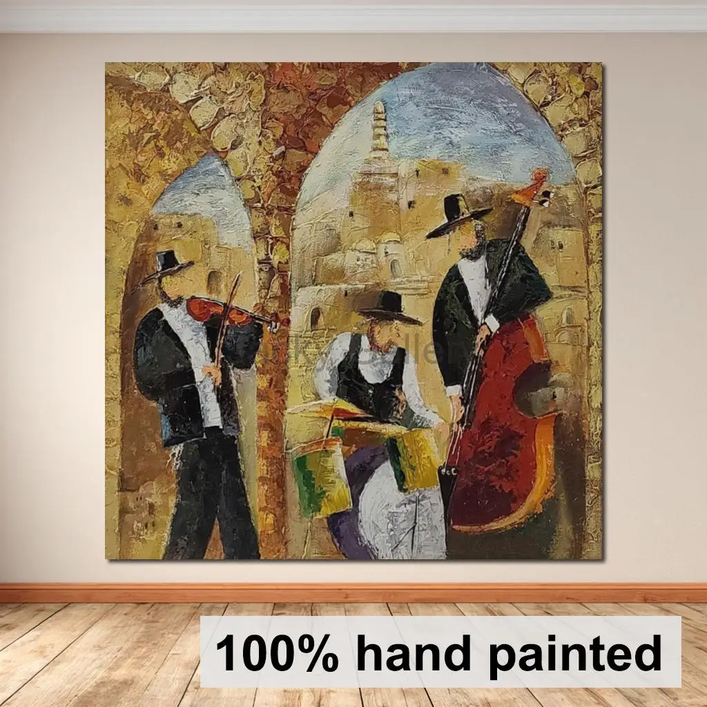 Handgemaltes Ölgemälde „Altes Jerusalem“ – Moderne abstrakte jüdische Wandkunst mit Textur auf Leinwand für Arbeitszimmer und Bürodekoration