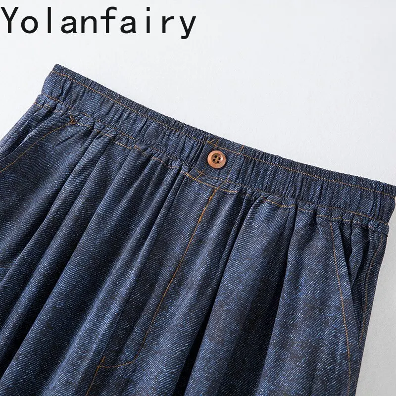 YOLANFAIRY 100% Real Mulberry Silk Wide Leg Pants Women 2026 Fashion Digital Printing Pants Woman Casual Trousers Elastic Waist