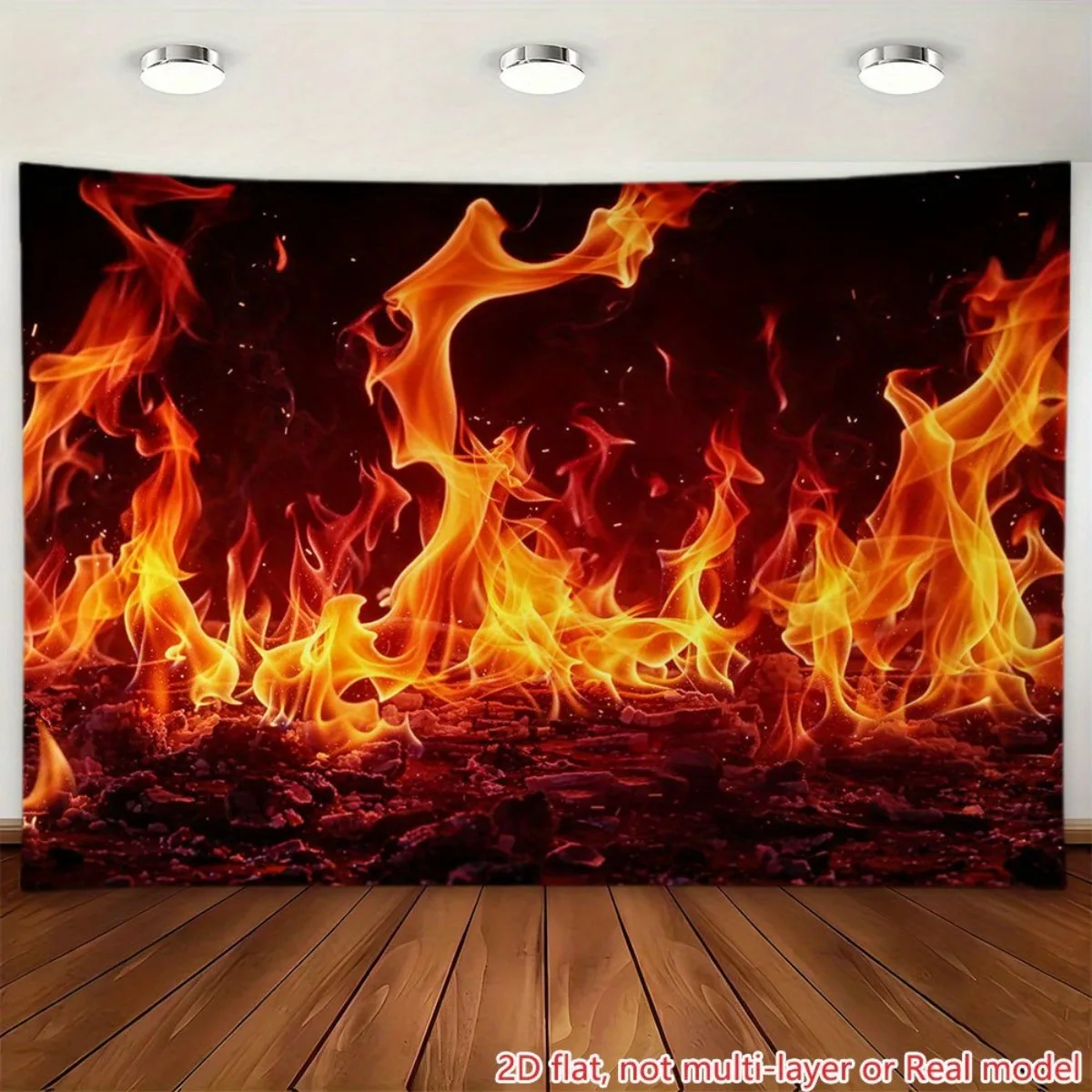 Burning Fire Tapestry, Realistic Fiery Flames Embers Hot Fire Dark Art Scene Wall Hanging for Party Photo Booth Backdrop Decor