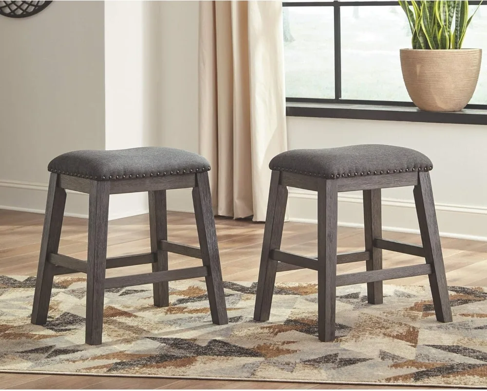 Signature Counter Stools Design By Ashley Caitbrook Rustic 24.4" Counter Height Upholstered Barstool, 2 Count, Gray