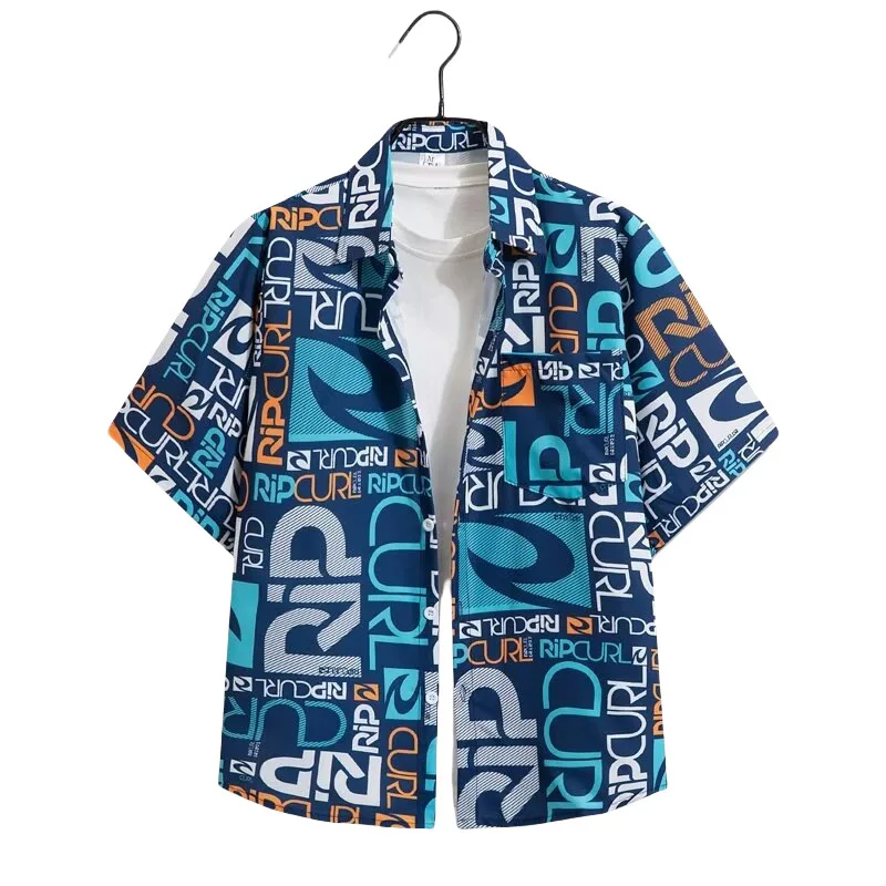 Men's Summer Seaside Printed Short Sleeve Shirt Retro Beach Vacation Hawaiian Loose Casual Handsome Half Sleeve Floral Shirt