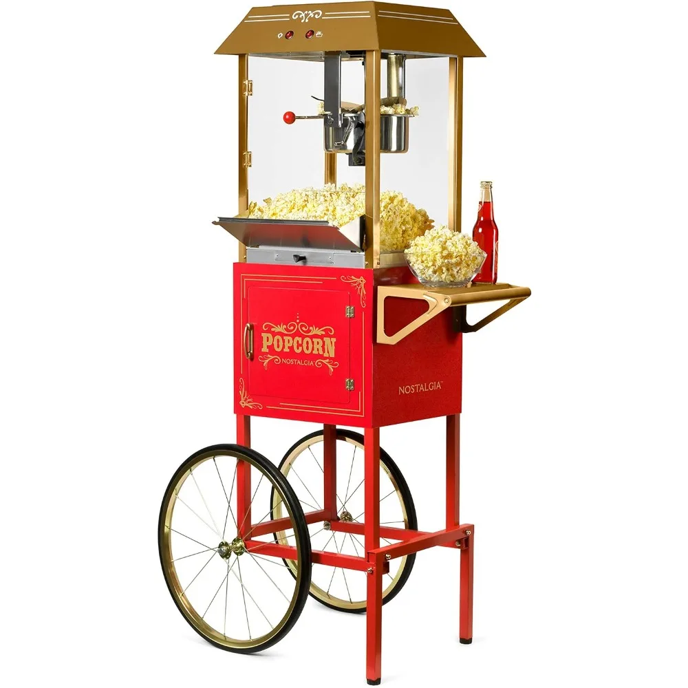 Popcorn Maker Machine, Professional Cart With 10 Oz Kettle Makes Up to 40 Cups, Vintage Popcorn Machine Movie Theater Style, Red