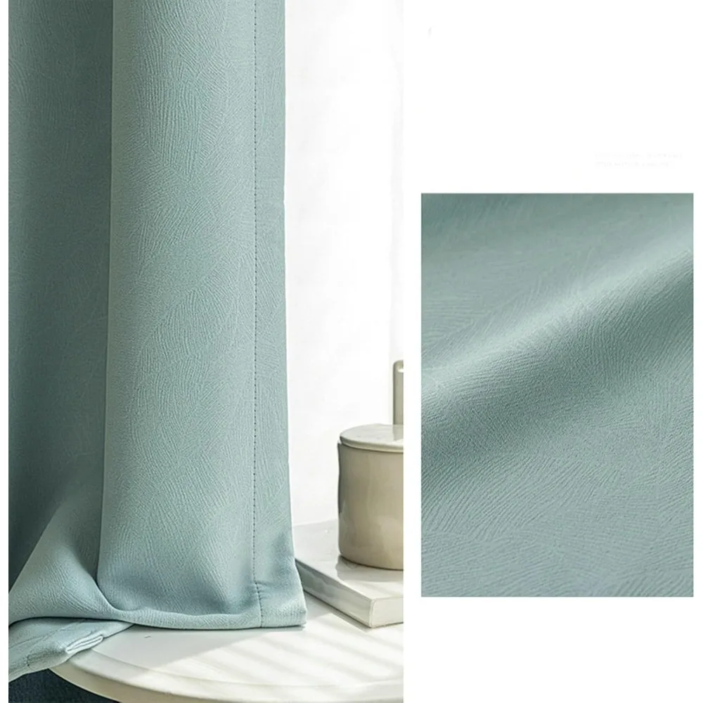 Gorden Blackout Chenille Warna Solid Penghalang Cahaya dengan Tekstur, Hijau Krem, Lebar 118 Inci