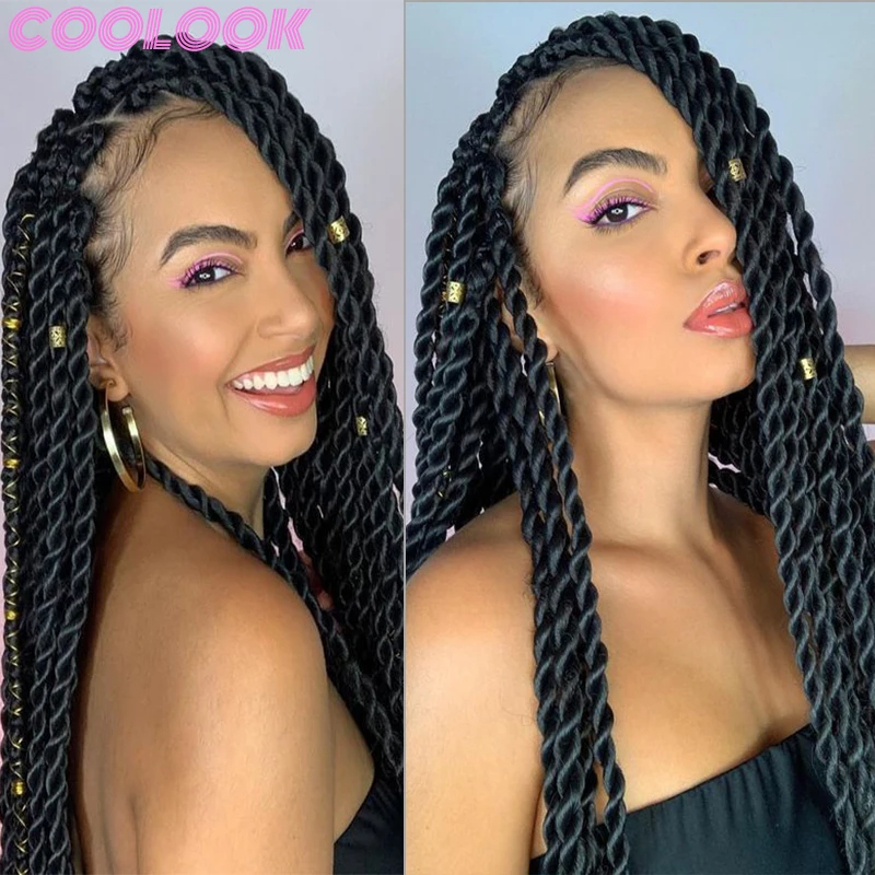 26inch Black Women Synthetic Braided Full Lace Wig Senegalese Twist Knotless Braids Lace Front Wig Twist Braid Lace Frontal Wigs