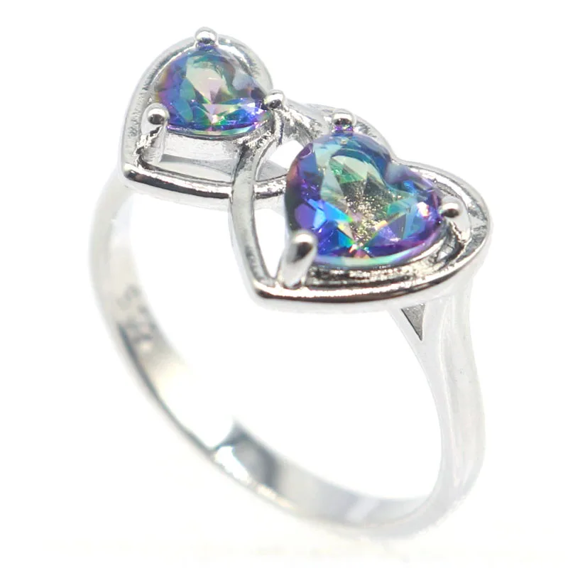 17x11mm Pretty Heart Alexandrite Topaz Fire Rainbow Mystic Topaz Zultanite CZ Women Wedding Gold Silver Rings