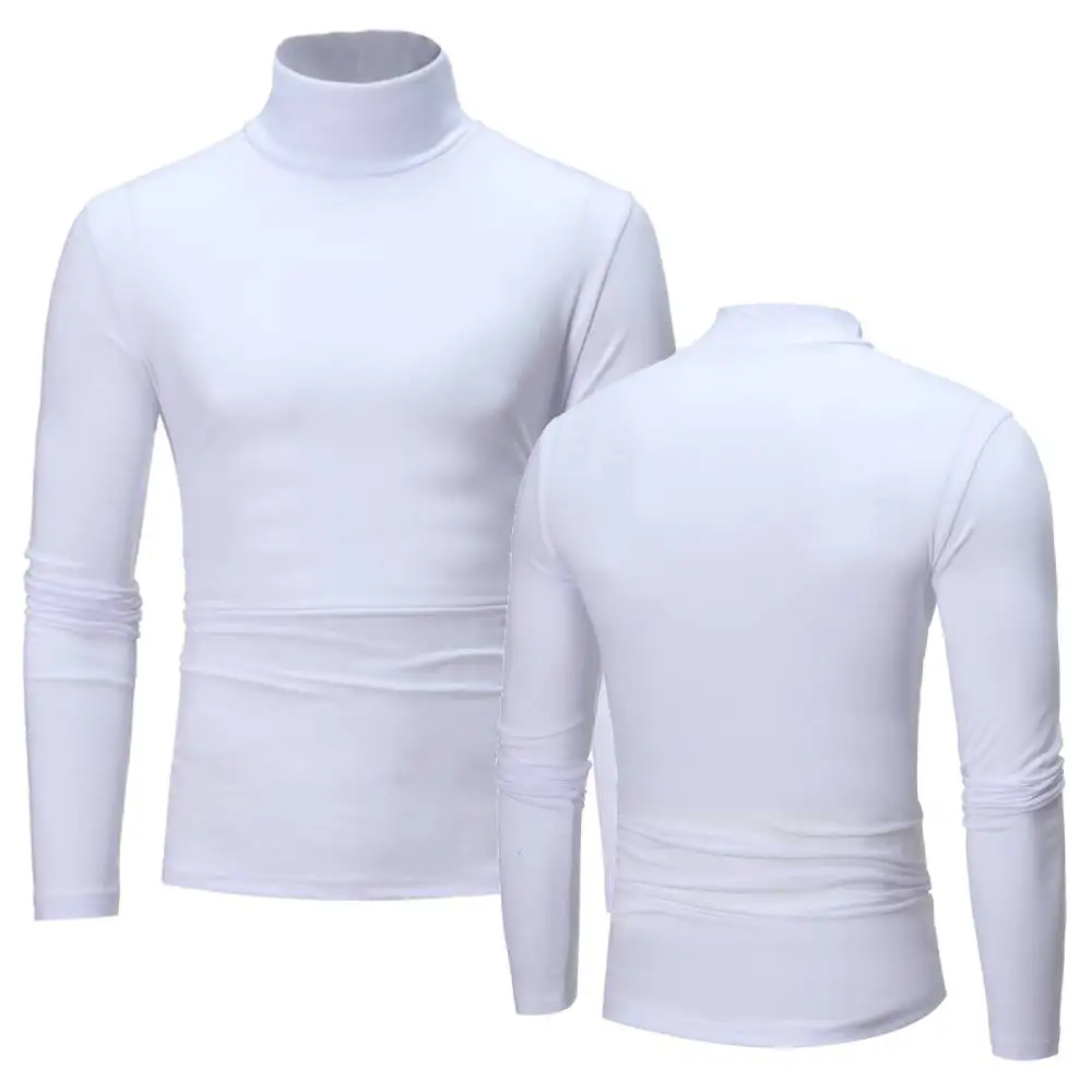 Mens Slim Basic Thermal Stretch T-Shirt Male Long Sleeve TShirt Men's Tops Tee Fashion Roll High Collar T Shirts for size S-3XL