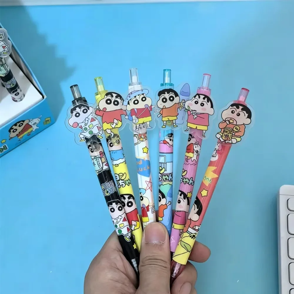 #NEW 1-48PCS Crayon Shin-Chan Gel Pen Cartoon 0. 5Mm Black Ballpoint Pen Study Stationery Office Writing Tool Student Gifts