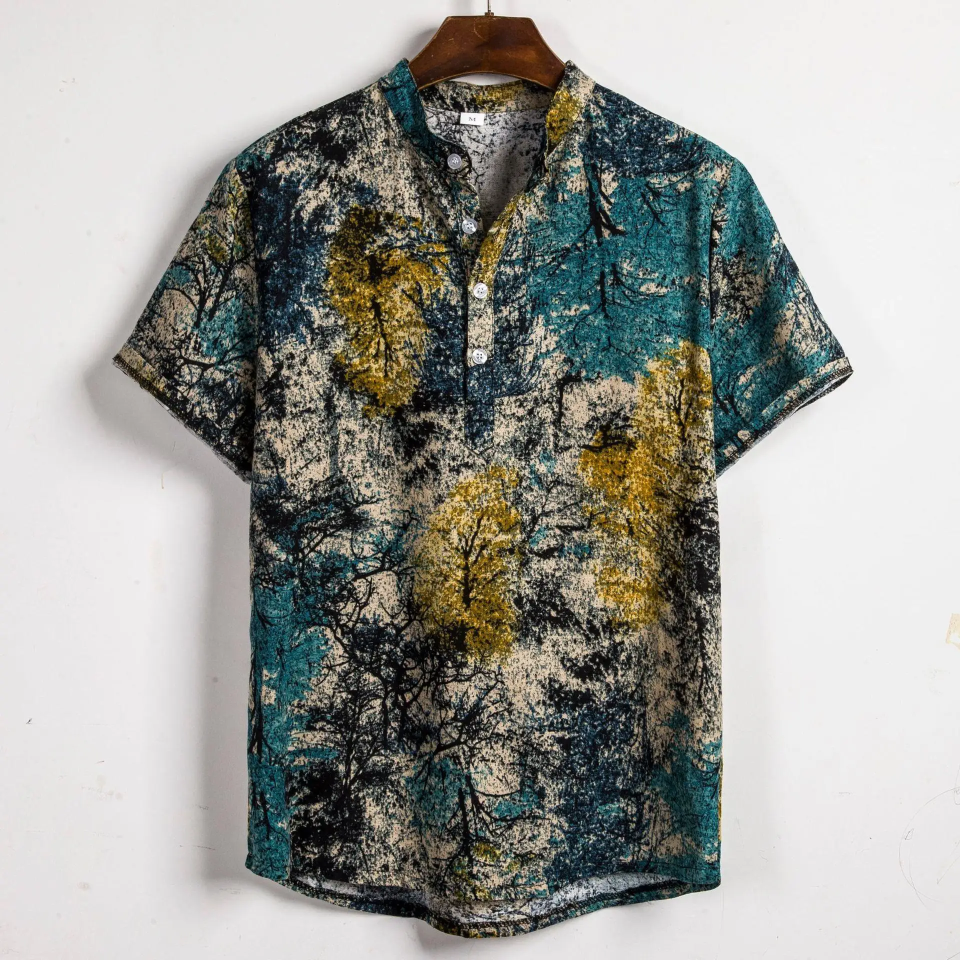 

Floral Print Short Sleeve Men's Shirt Business Style Collar PU Leather Casual Fashion Summer Season Inner Wear Pure Color