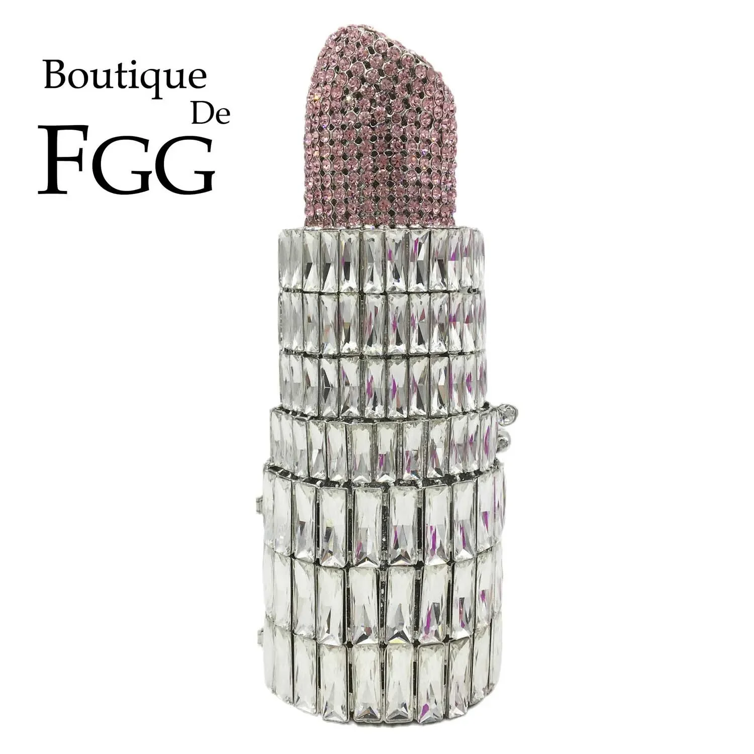 Boutique De FGG (in stock) Lipstick Clutch Purse for Women Crystal Evening Bags Party Dinner Rhinestone Handbags and Purses