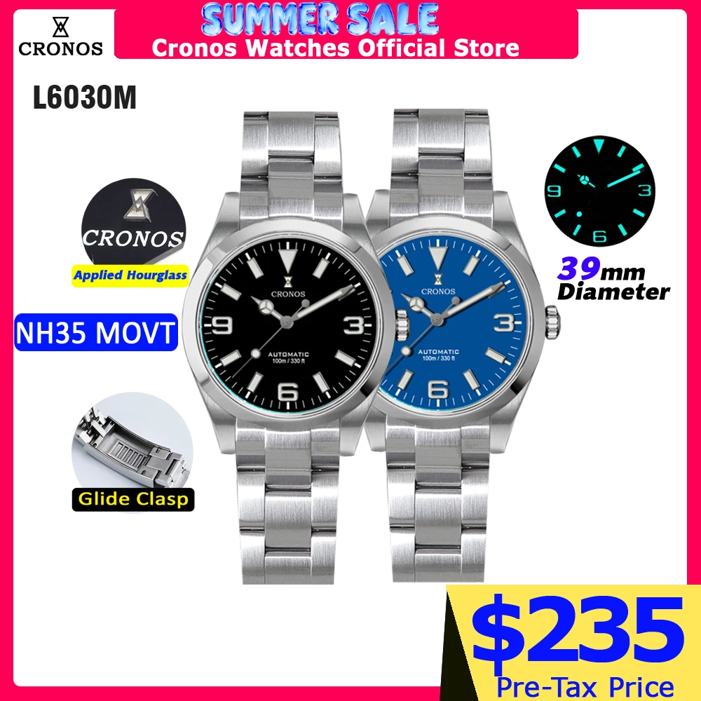 

Cronos EX Diver Mechanical Men Watch NH35 39mm Automatic Sapphire Glass Bushed Bracelet 10ATM L6030M