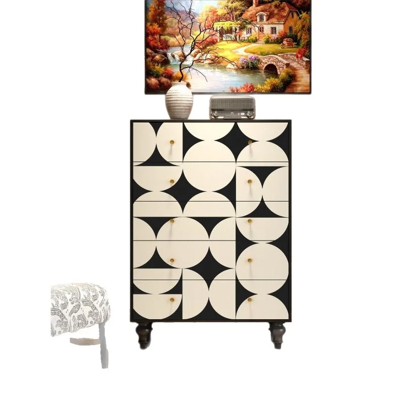 

All solid wood French retro entrance chest of drawers painted art side storage