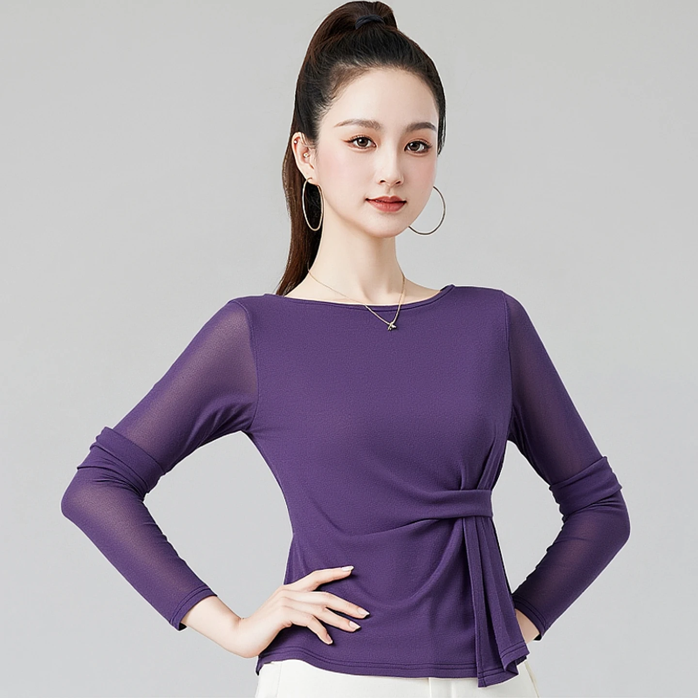 Tops de baile latino de manga larga para mujer, 4 colores, Tops de baile modernos para mujer, ropa de actuación de baile de salón para adultos DW11122