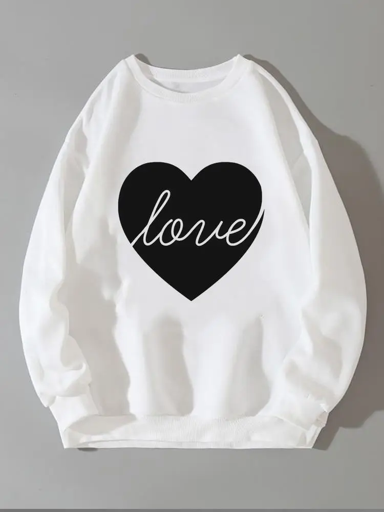 

Love Heart Trend Cute Print Clothing Lady Fleece Graphic Pullovers Fashion O-neck Women Ladies Long Sleeve Sweatshirts