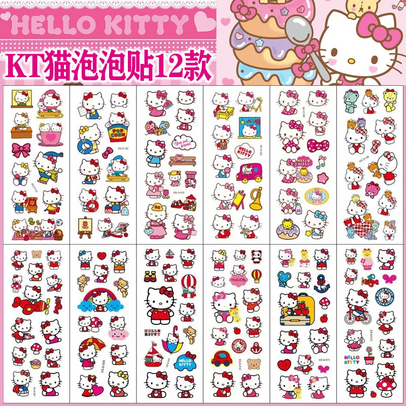 12Pcs Hello Kitty Bubble Stickers Kawaii Three-Dimensional 3D Sanrio Stickers Cute Cartoon No Repetition Kids Diy Toy Sticker