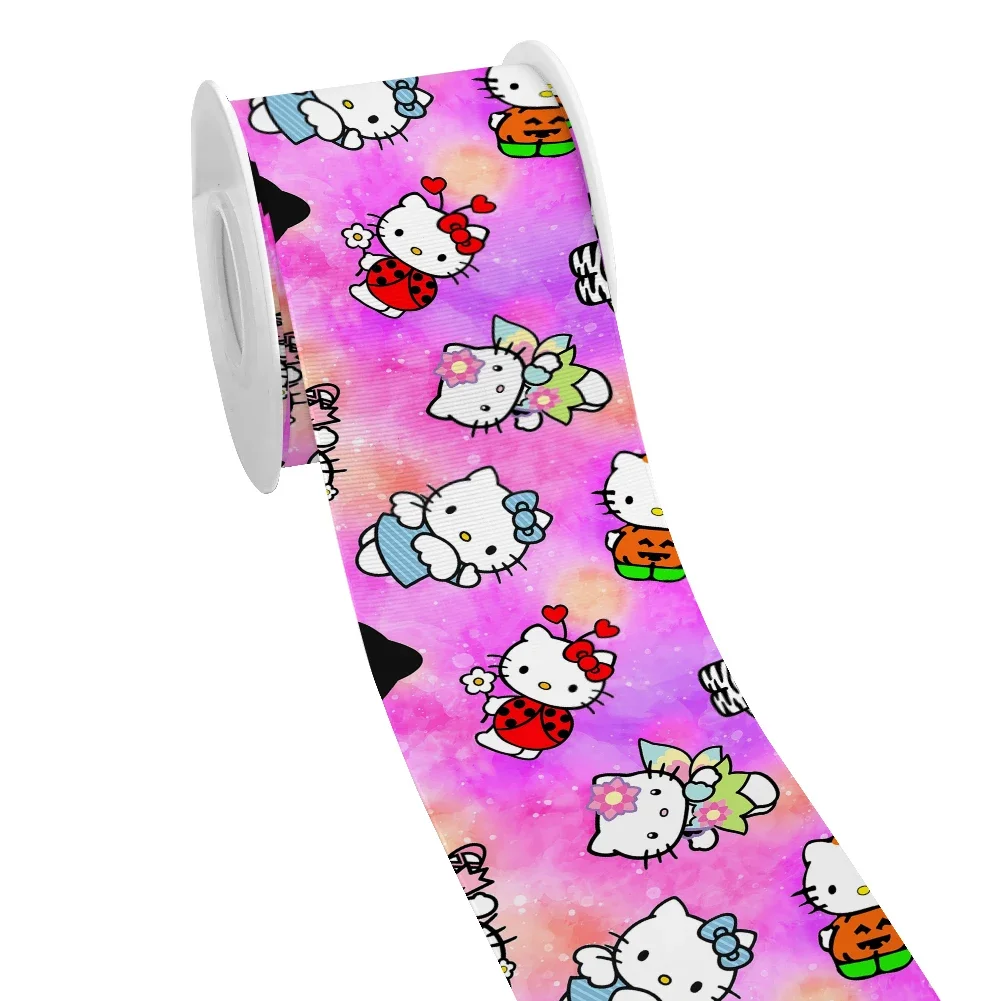 

50 Yards Japanese Sanrio Halloween Theme Cartoon Hello Kitty Design Printed Grosgrain Satin Ribbon for Gift Wrapping Hair Bow