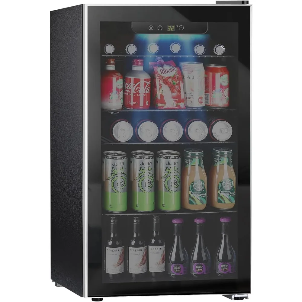 Beverage Refrigerator and Cooler, Mini Fridge 130 Can, Little Cooler with Digital Display 32~61℉, Small Refrigerator