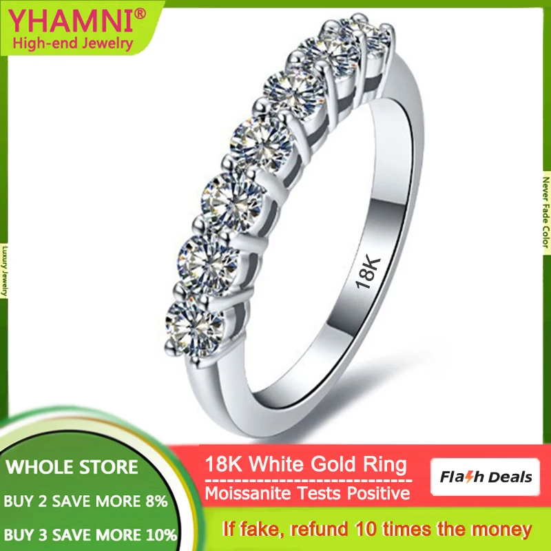 Luxury 18K White Gold 0.7CT 3mm Gemstone Diamonds Moissanite Rings for Women Matching Wedding Band Stackable Ring