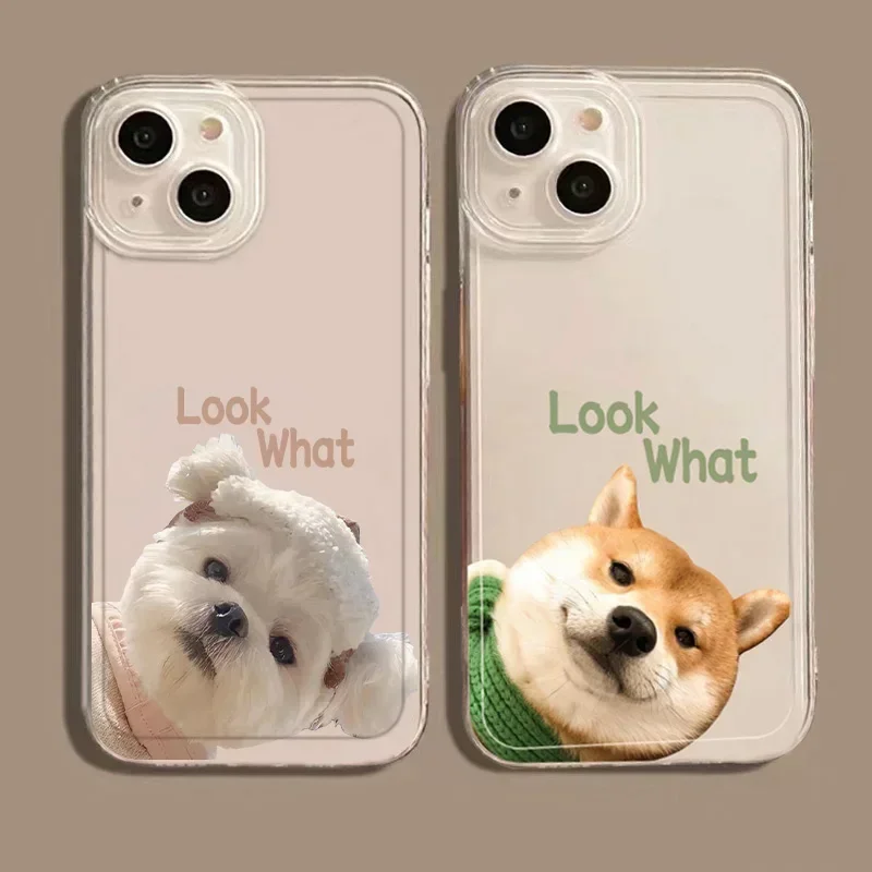 Funny Dog Cat Clear Couple Phone Case For iPhone 15 16 13 12 11 14 Pro Max 13Mini 7 8 14 Plus SE3 Soft Paired Cover Shell Fundas