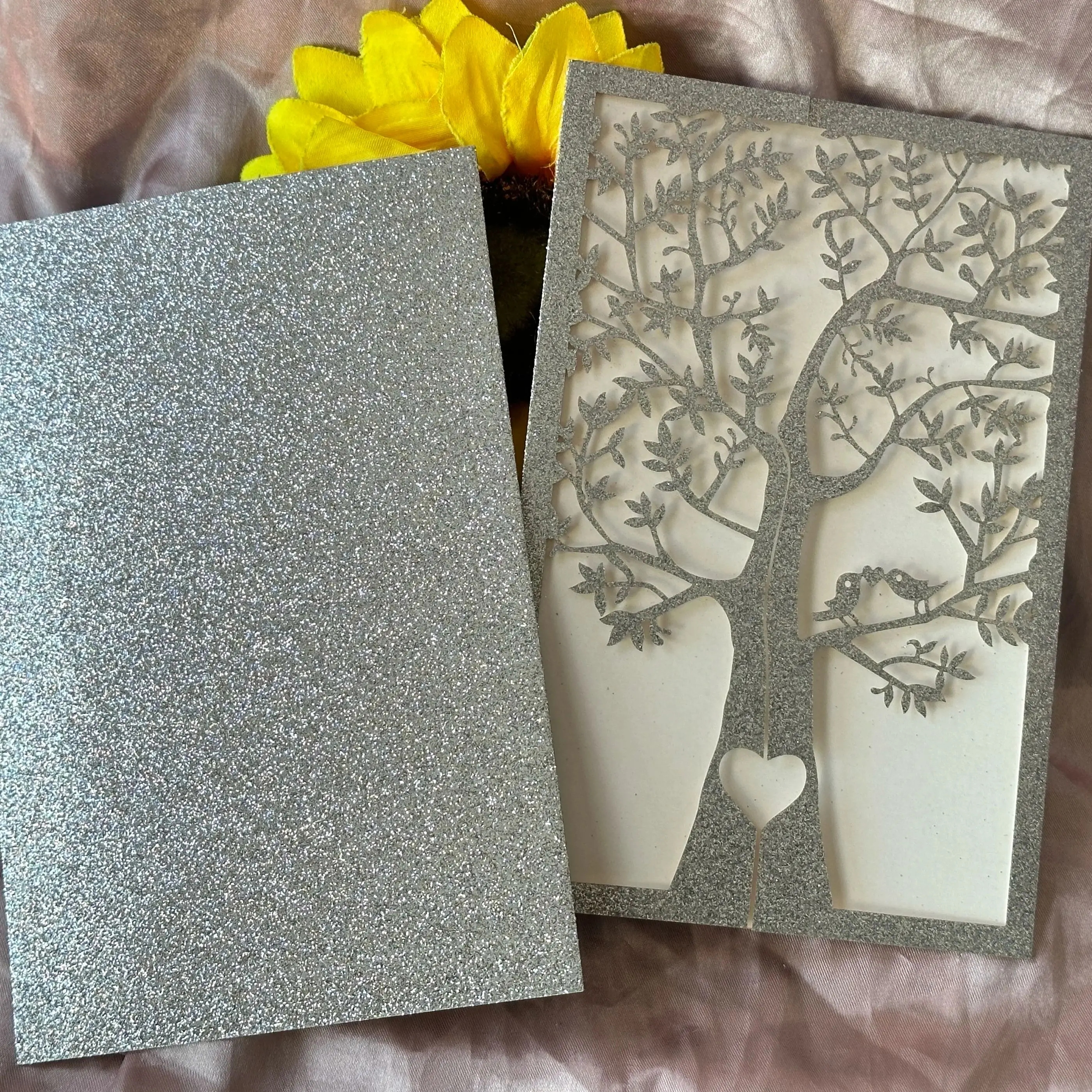 

10pcs Glitter Silver/Gold Laser Cut Wedding Invitations Cards,Love Bird Birthday Invitation for Party Gift Favor Deccoration