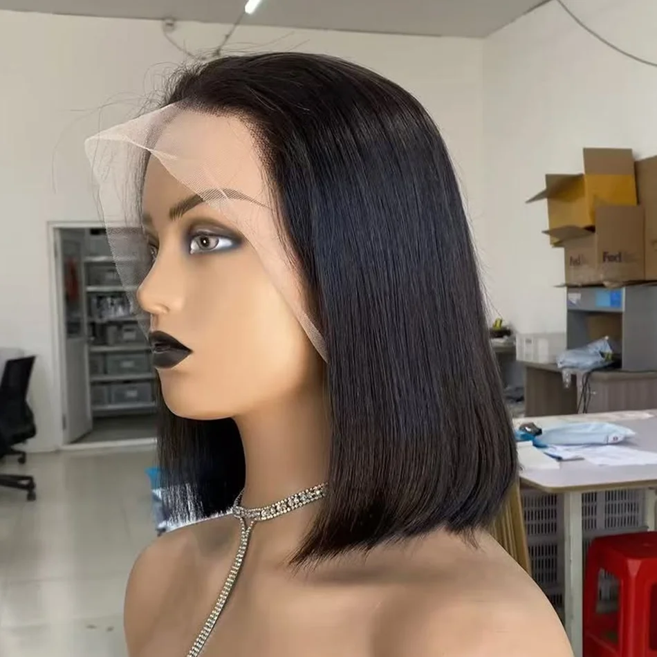 

13x4 Straight Lace Frontal Bob Wig 8-14 Inches Pre Plucked 100% Real Human Hair Wigs Brazilian Remy Bone Straight Bob Super Sale