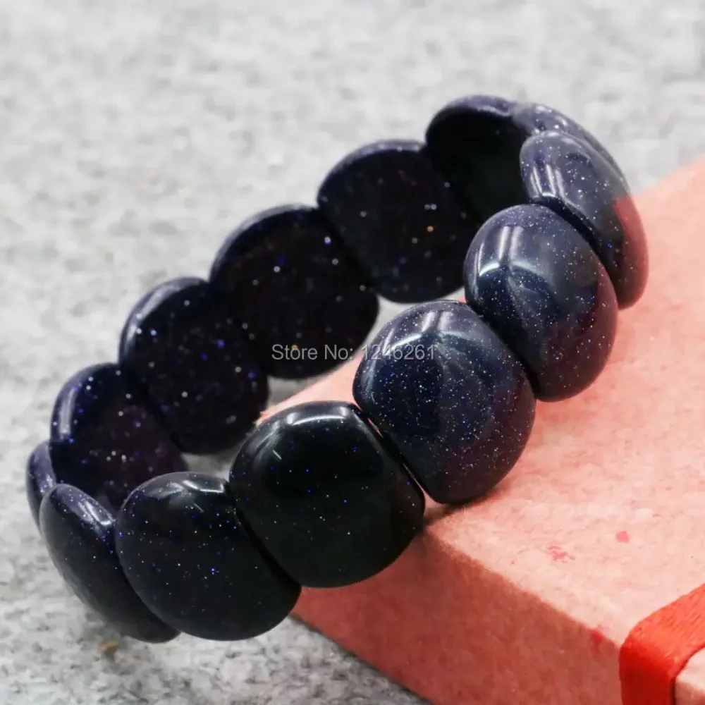 14x18mm Accessories Blue Sandstone Bracelet Hand Chain Glass Lucky Stone 7inch Women Girls Gifts Fashion Jewelry Making Design