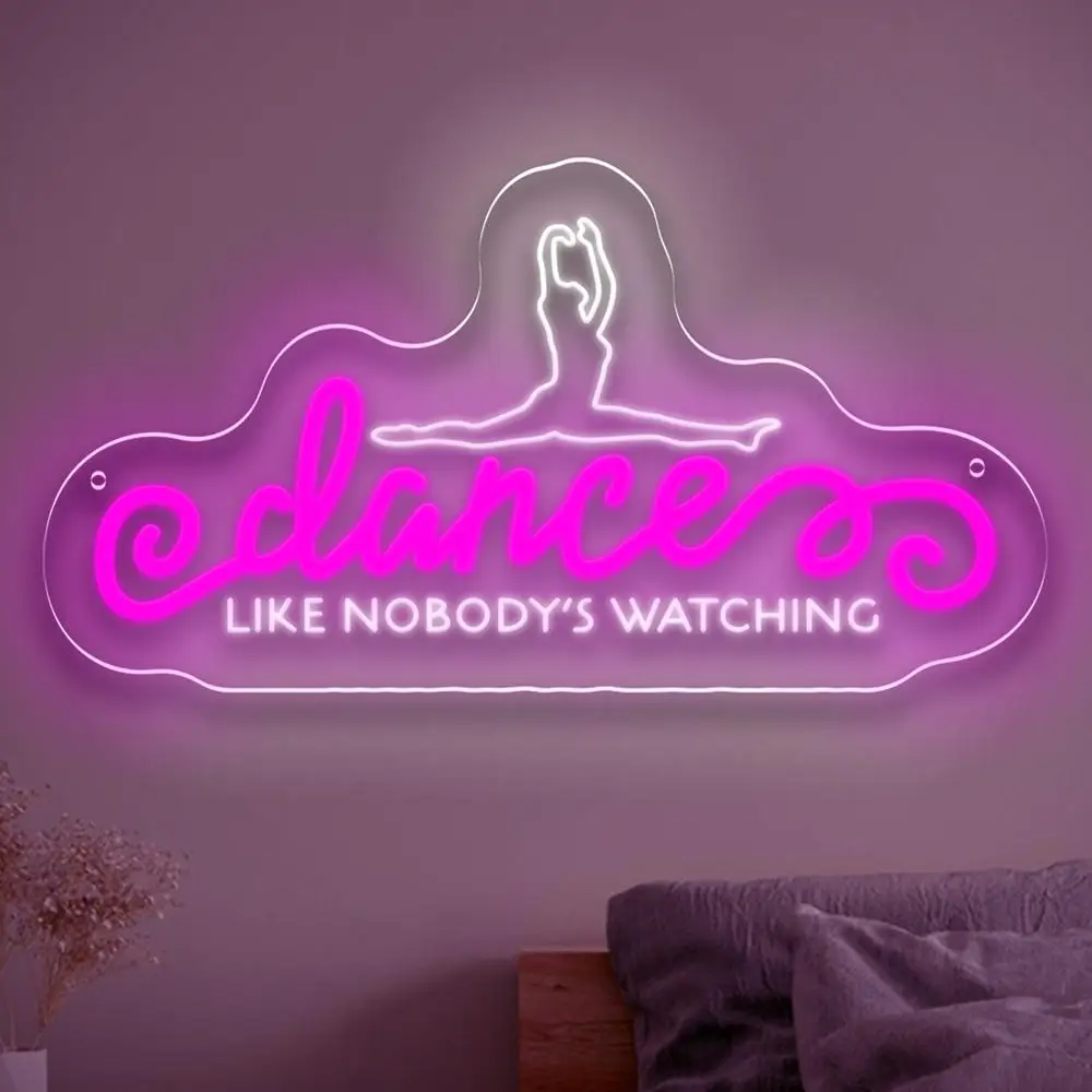 Dancers Like Nobody‘s Watching Neon Sign USB Dimmable LED Dancer Silhouette Neon Light for Bedroom Classroom Club Decor Gift