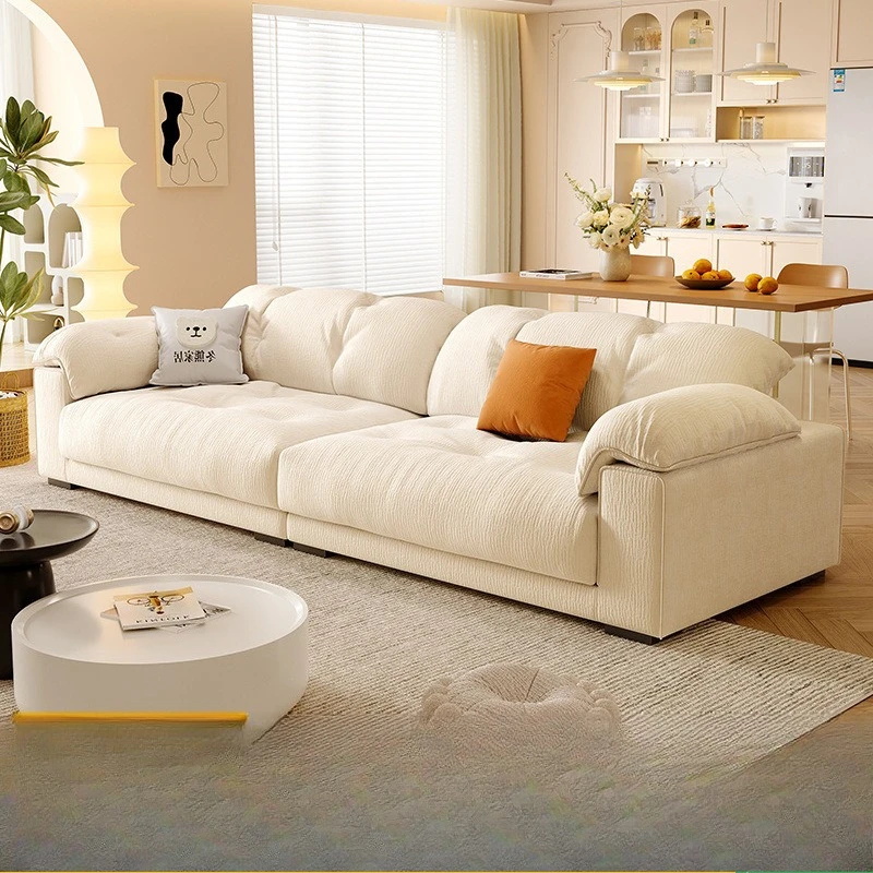 Cloud sofa cream wind removable and washable living room three-person fabric sofa