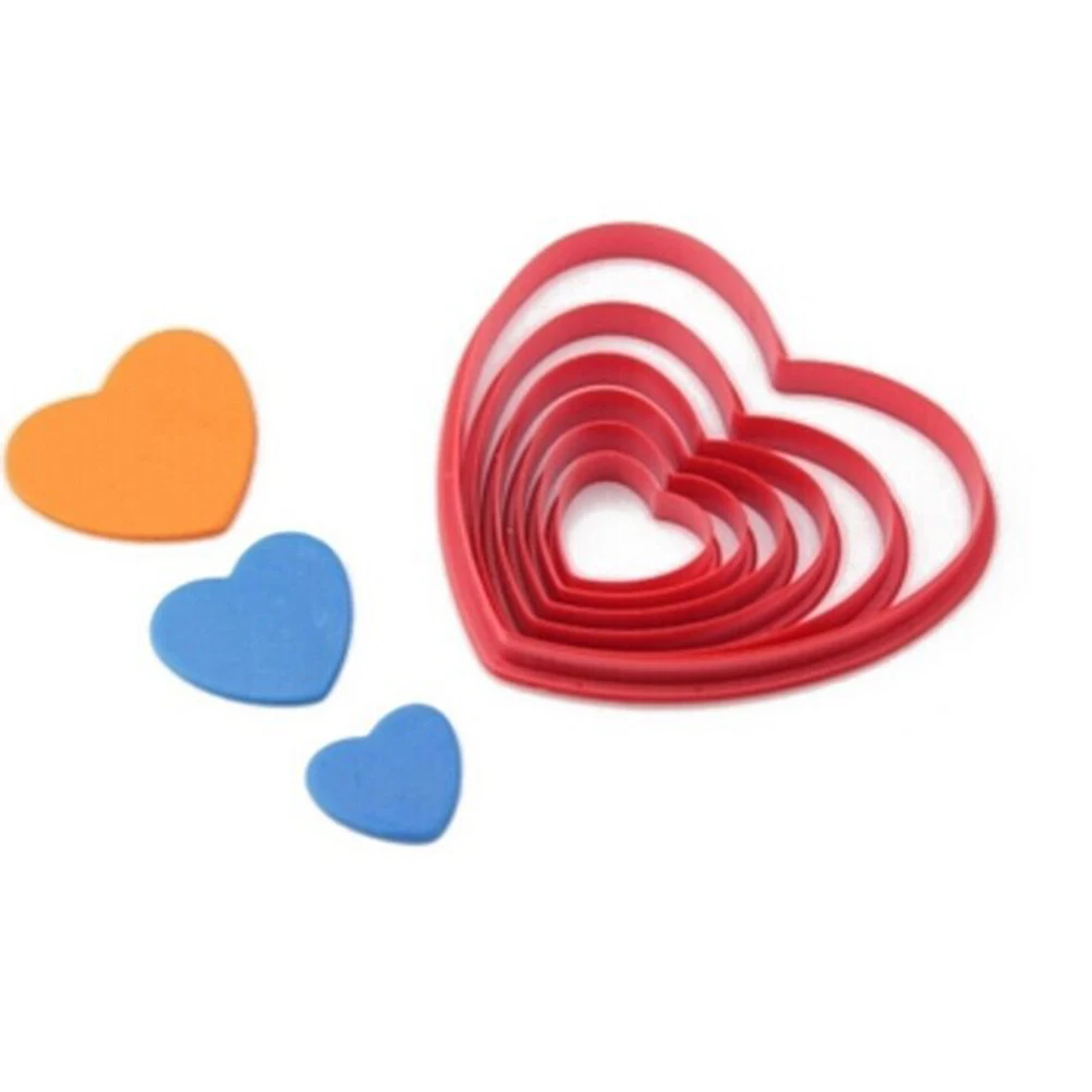 

6 pcs Heart Cutters Red Plastic Cookie Tools For Fondant Cake Sugar Paste Diy Baking 8.2 To 2.5 Cm Frame Width 1.2 Cm