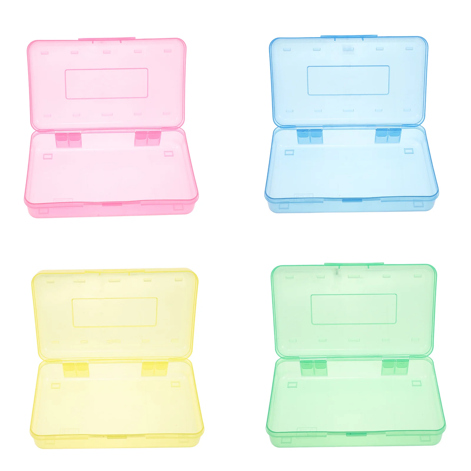 

4Pcs Transparent Pencil Box Clear Plastic Pencil Case Large Capacity Colored Design Snap Closure for School Office Classroom