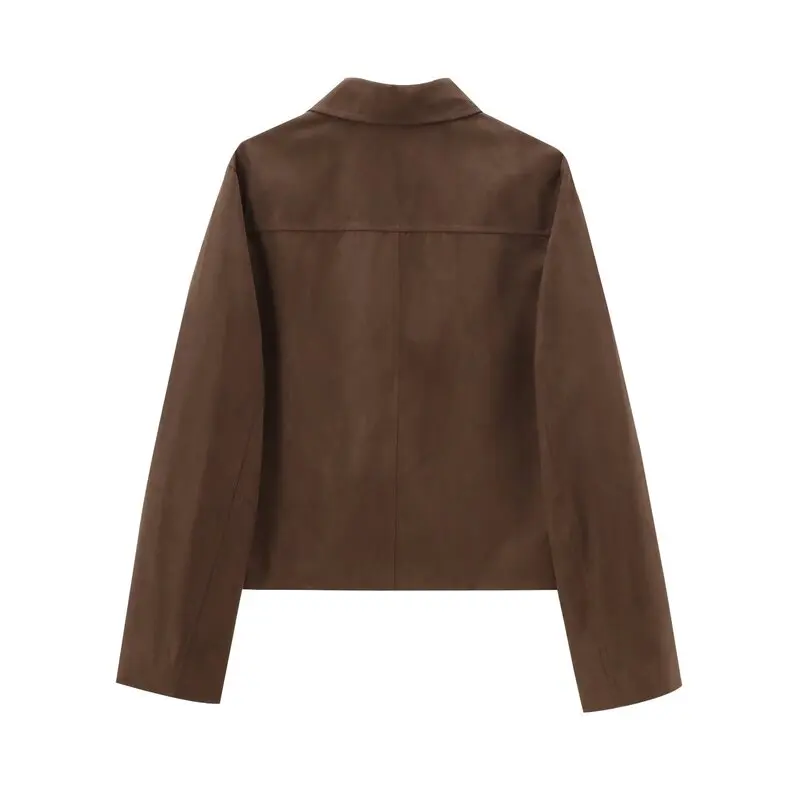 Fall 2024 Women's Versatile Brown Velvet Short Jacket Moneyed Style Casual Loose Fit Regular Length Fashion Outerwear