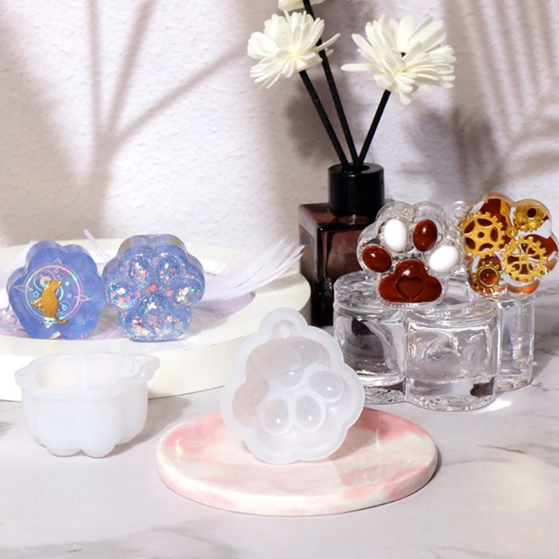 لتقوم بها بنفسك القط باو المفاتيح قالب من السيليكون مع ثقب المفاتيح قلادة Charms الايبوكسي قالب الصب مجوهرات على ظهره حلية معلقة